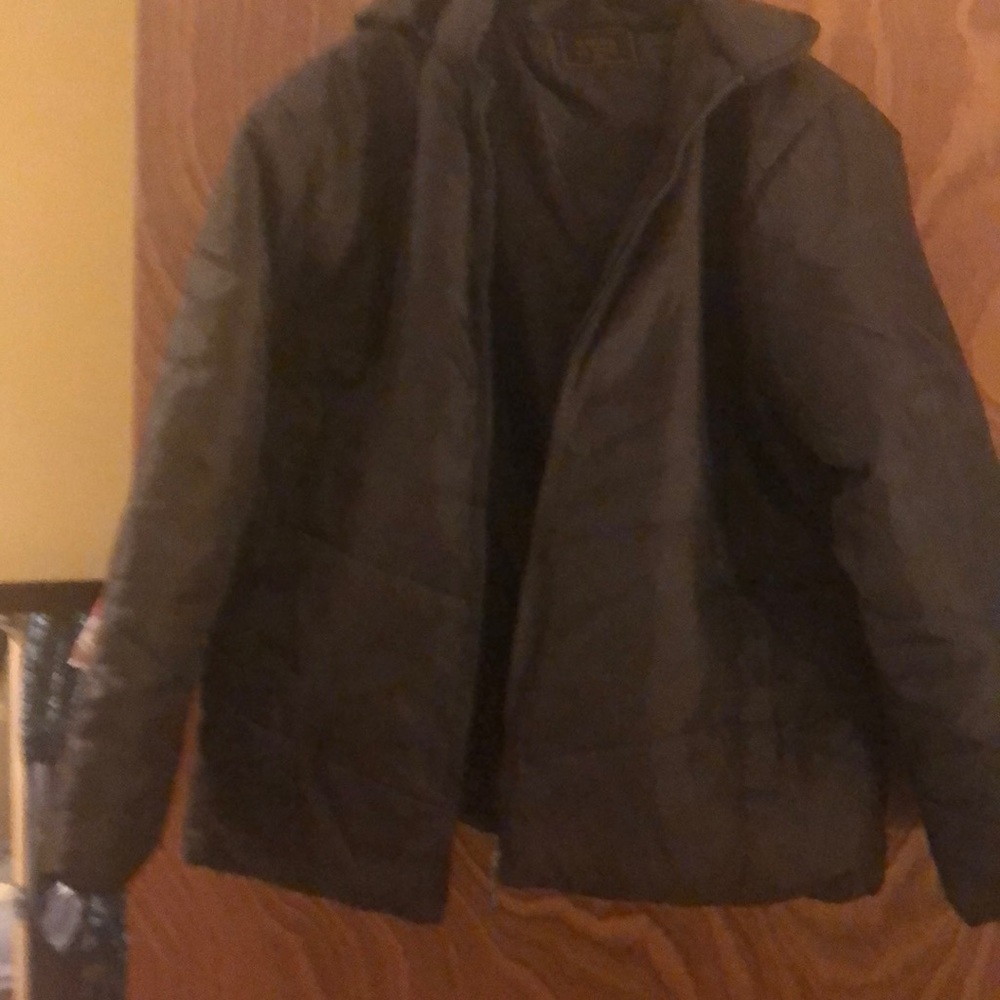 Brown coat with removable hood.